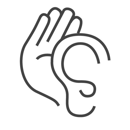 A hand cupped to an ear to represent hearing loss