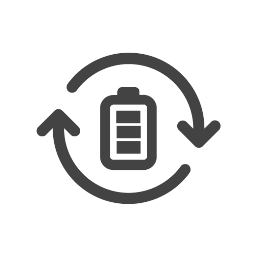 Full battery symbol with circular arrows surrounding it