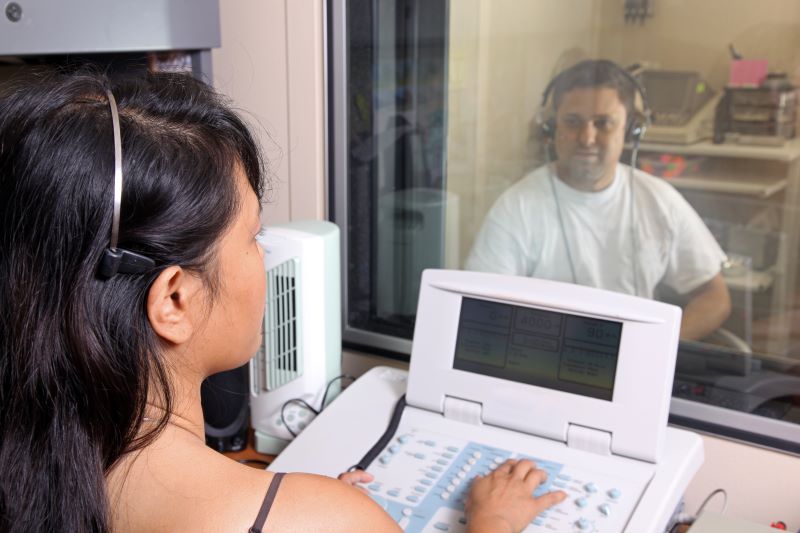 patient and provider conduct hearing test