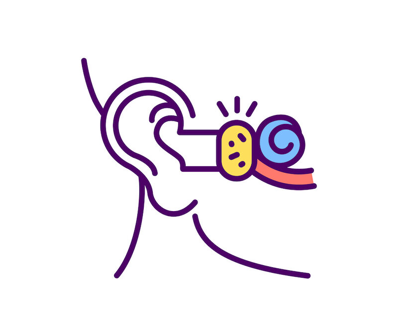 A simple, full color illustration of earwax blocking a person's ear canal.